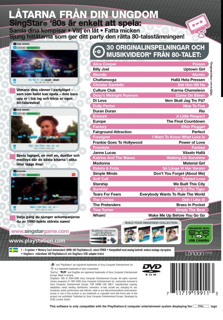 SingStar '80s PS2 cover