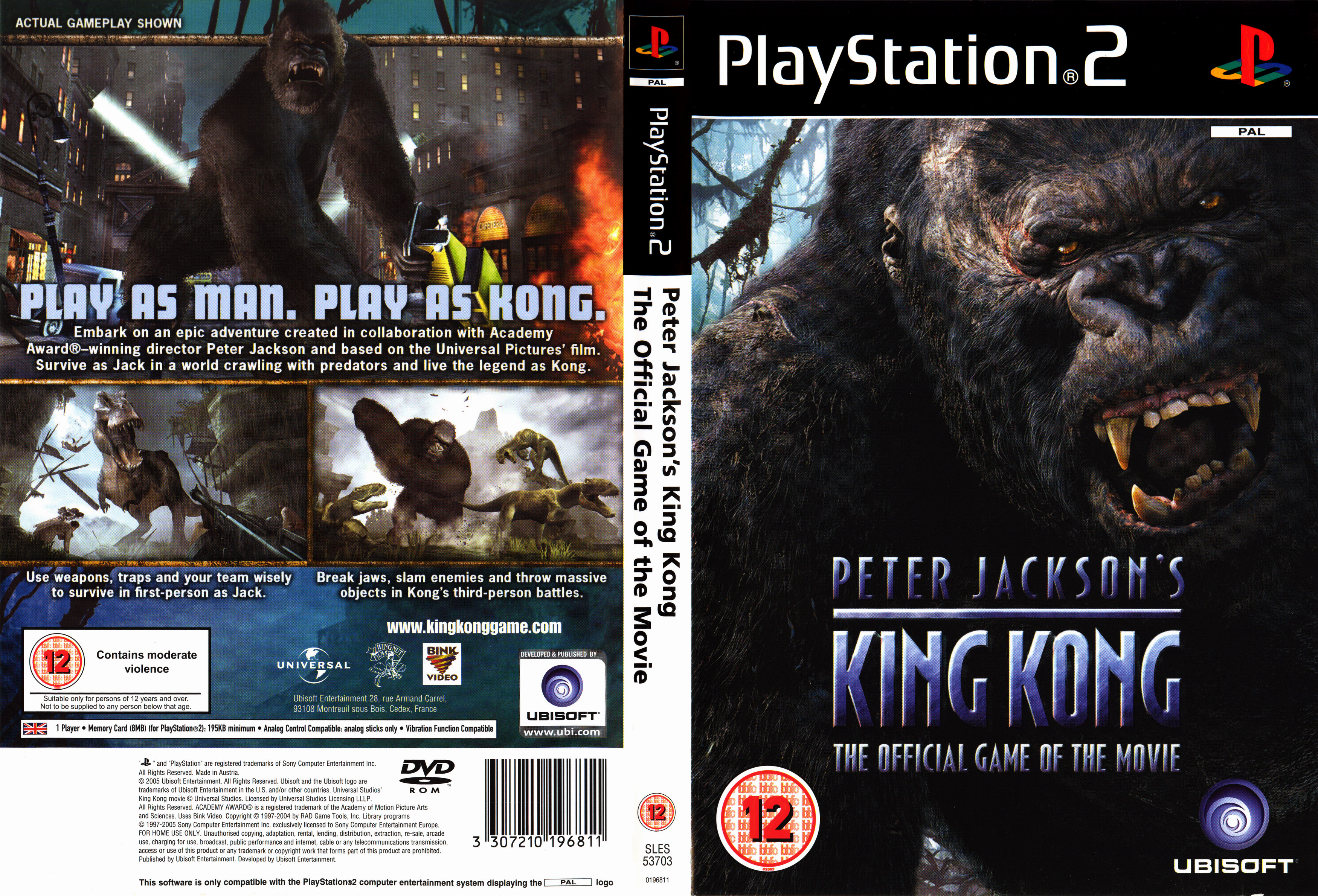 Peter Jackson's King Kong - The official game of the movie PS2 cover