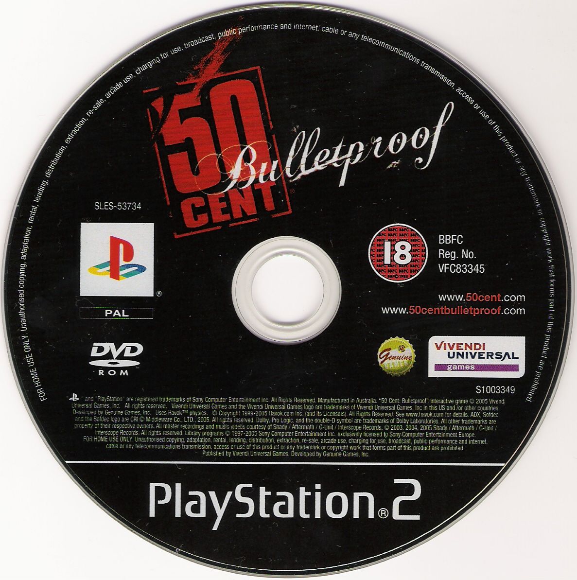 50 Cent Bulletproof PS2 cover