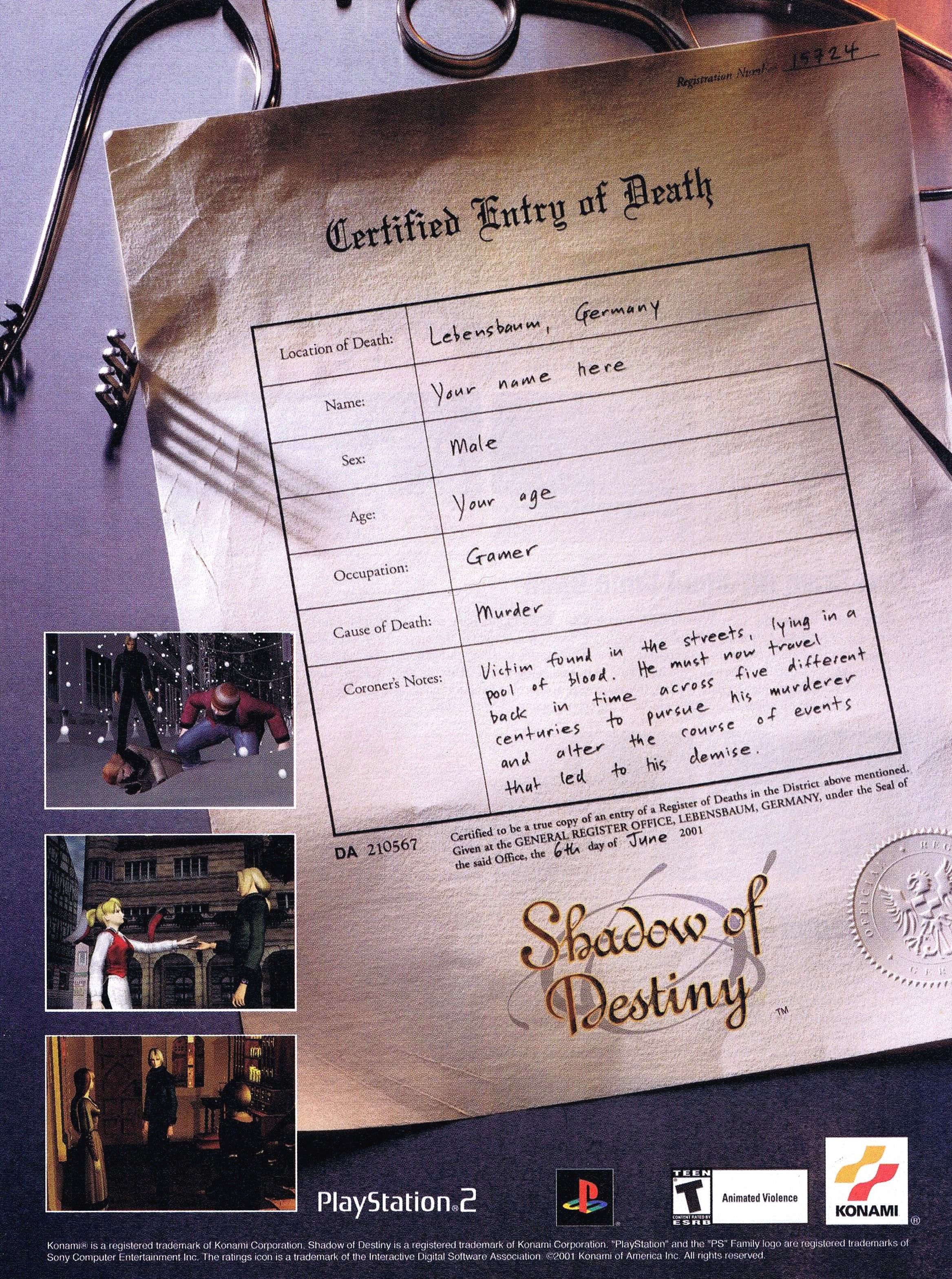 Shadow of Destiny PSX cover