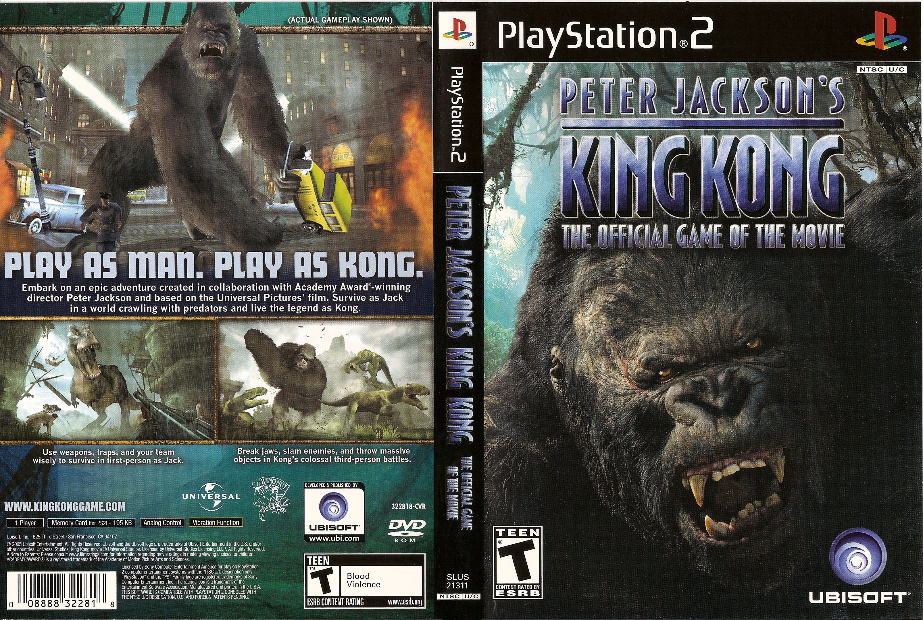 Peter Jackson's King Kong - The official game of the movie PS2 cover