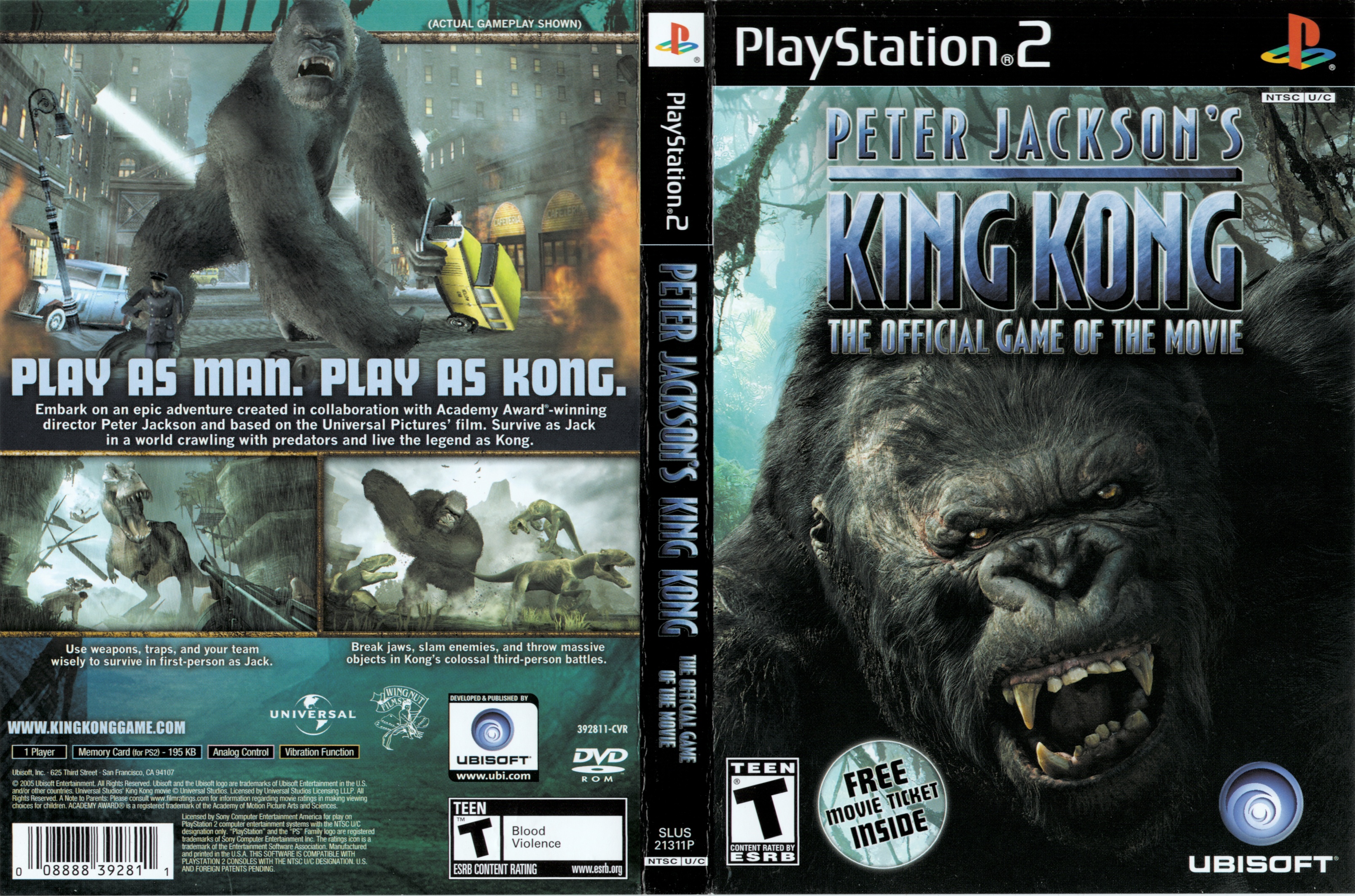 Peter Jackson's King Kong - The official game of the movie PS2 cover